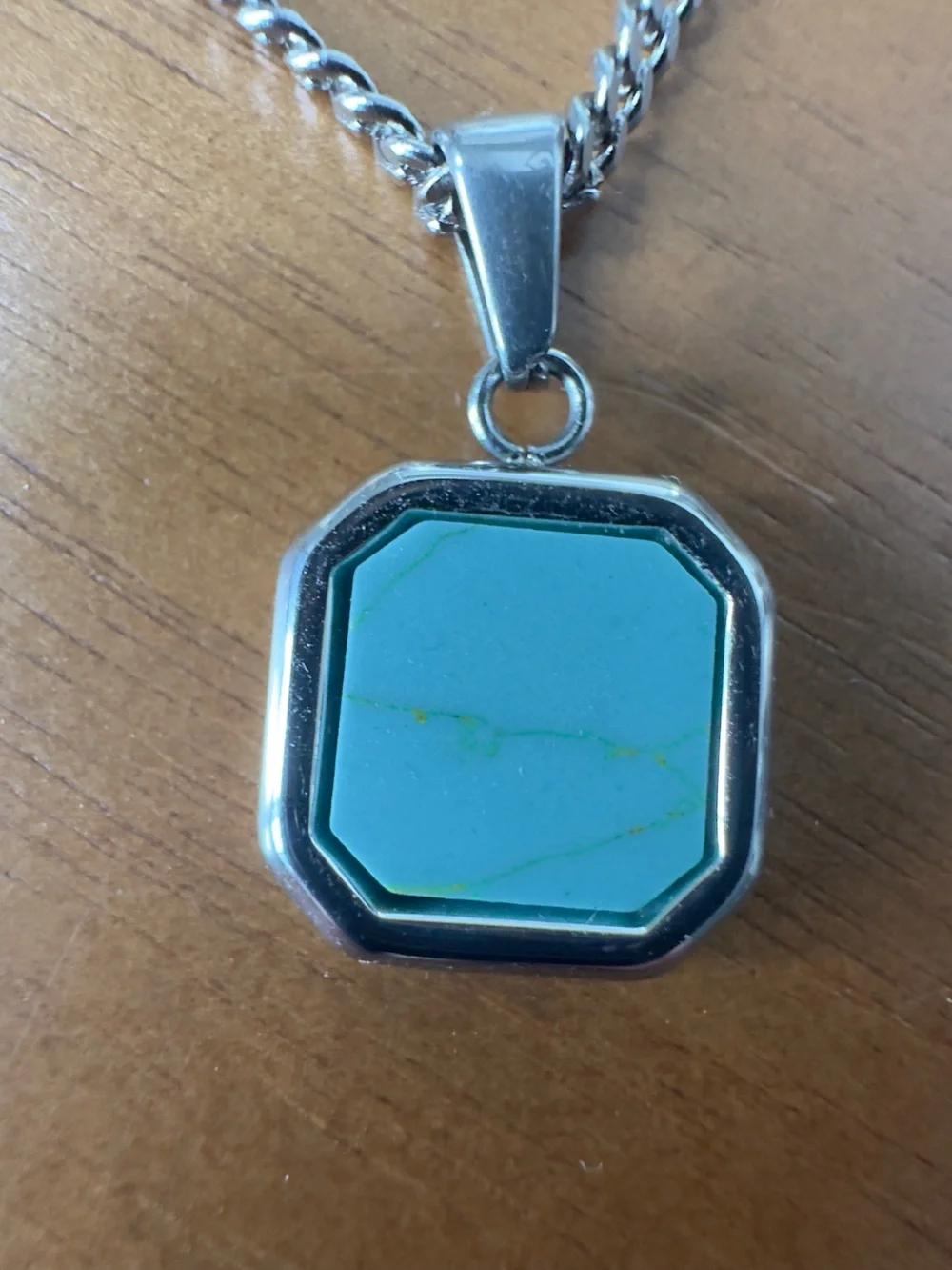 Stainless steel Silver Chain Necklace with Blue Pendant - Men’s Jewelry